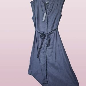 Tahari Blue Sleeveless V-neck Midi Dress